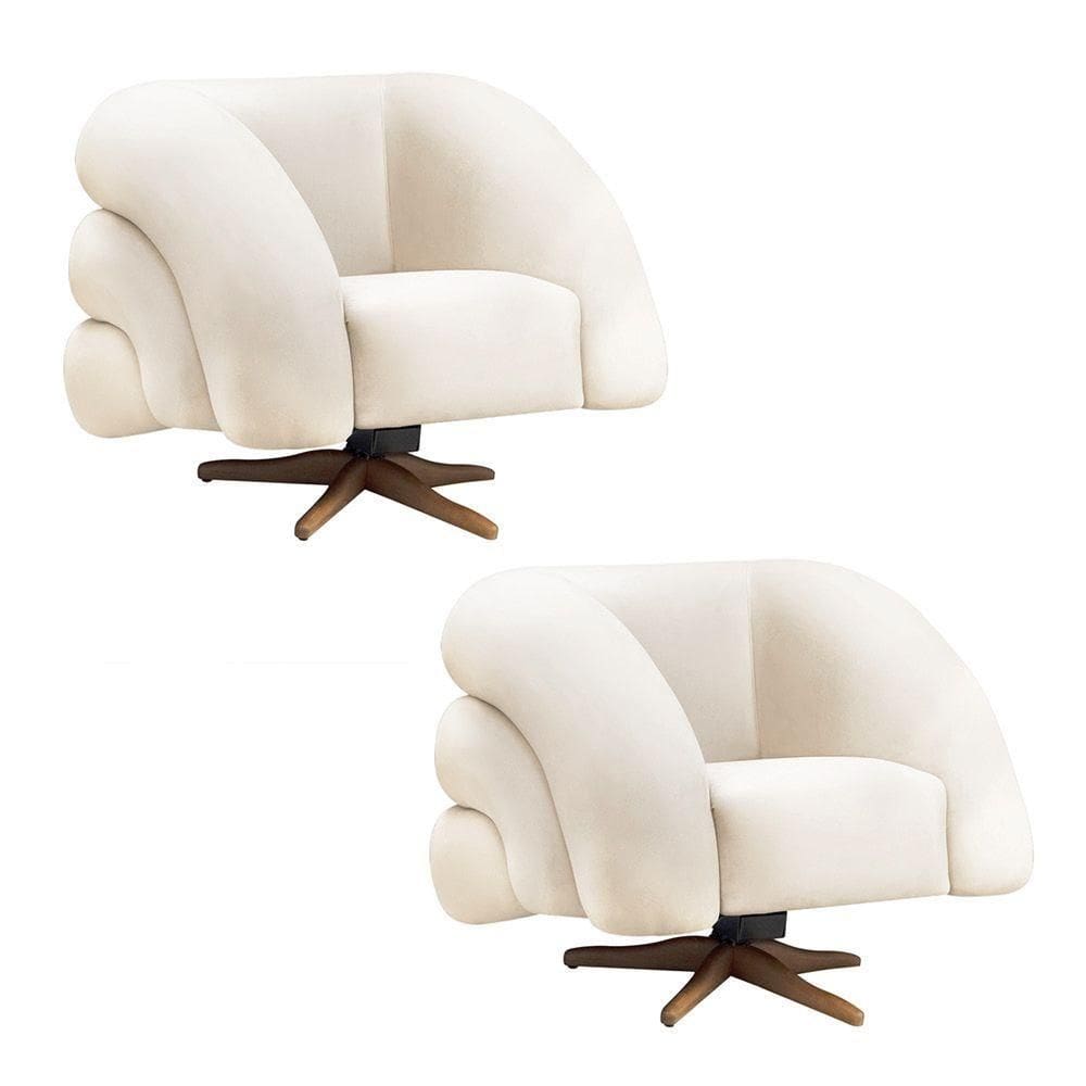 Poltrona Giratória Orgânica Com Balanço Kit 2 Tana Bouclê E03 - D`rossi Cor Bege