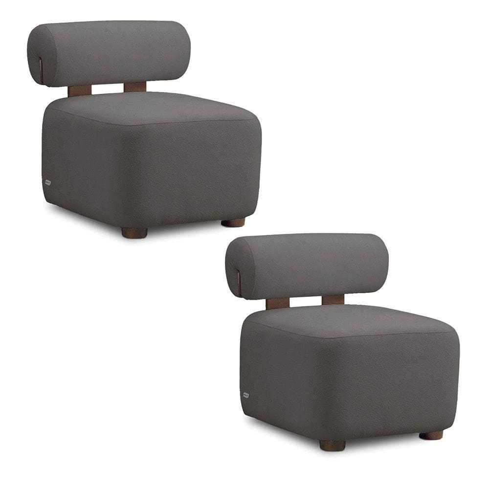 Poltrona Decorativa Para Sala Kit 2 Helora Bouclê Cinza Escuro E03 - D`rossi