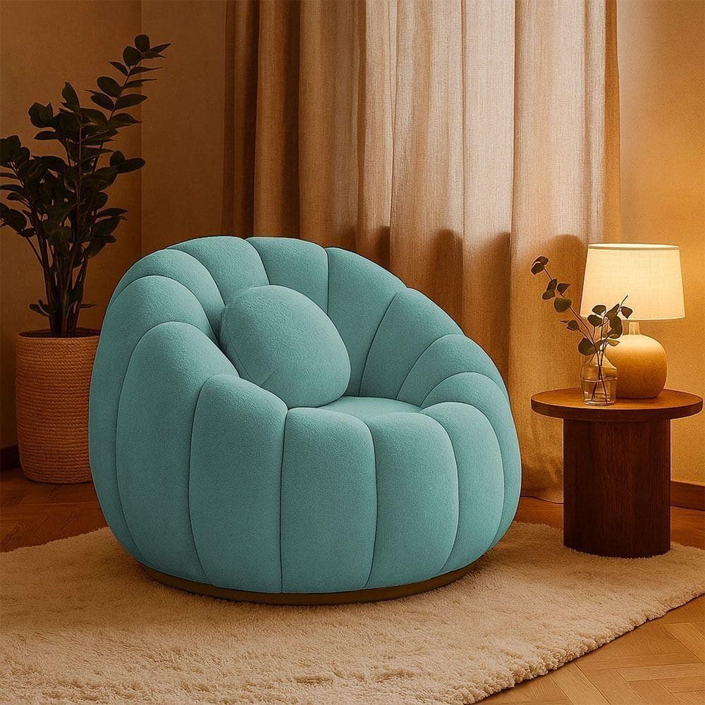 Poltrona Decorativa Orgânica Giratória Cloud Bouclê E03 - D`rossi Cor Azul Turquesa