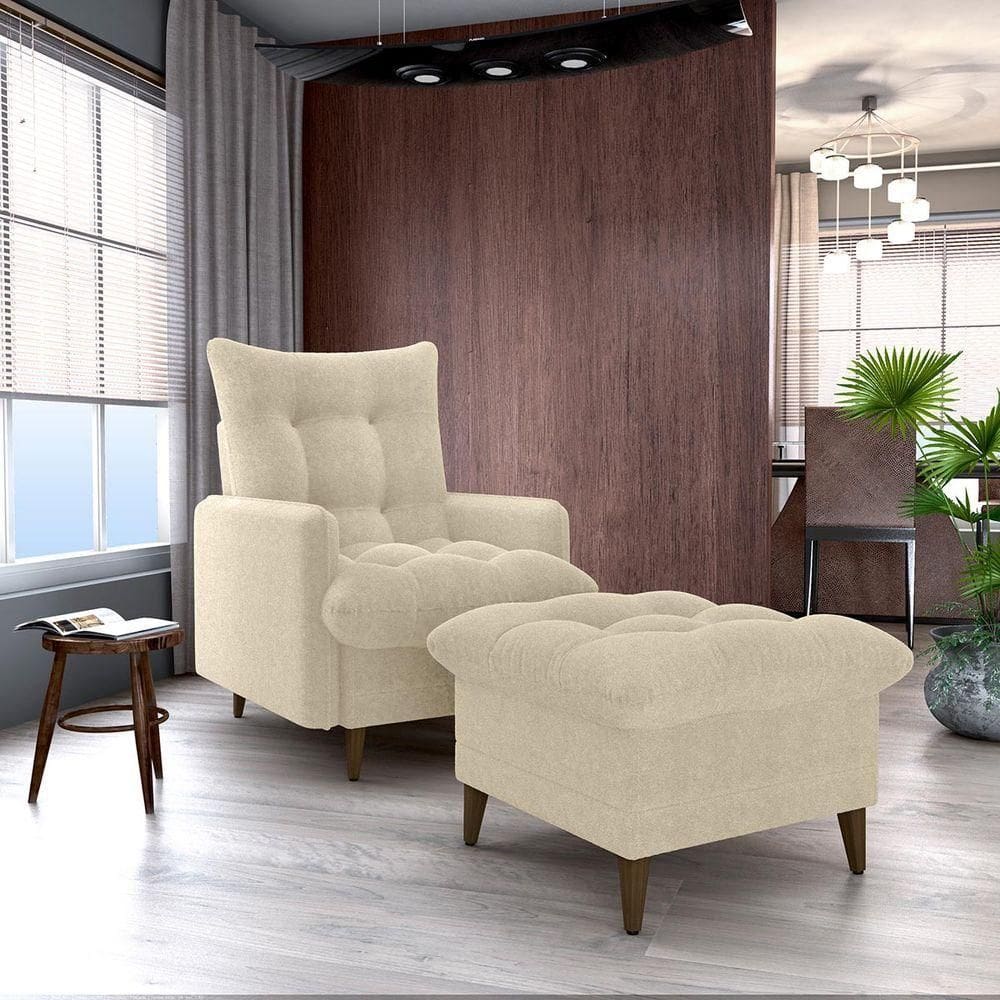 Conjunto P/ Sala Montreal 1 Poltrona Decorativas E 1 Puff Bouclê Natural - Matrix