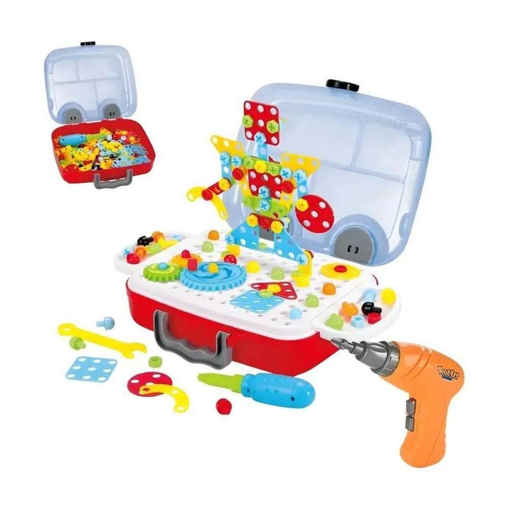 Kit Caixa Maleta Ferramentas Infantil Furadeira Acessórios