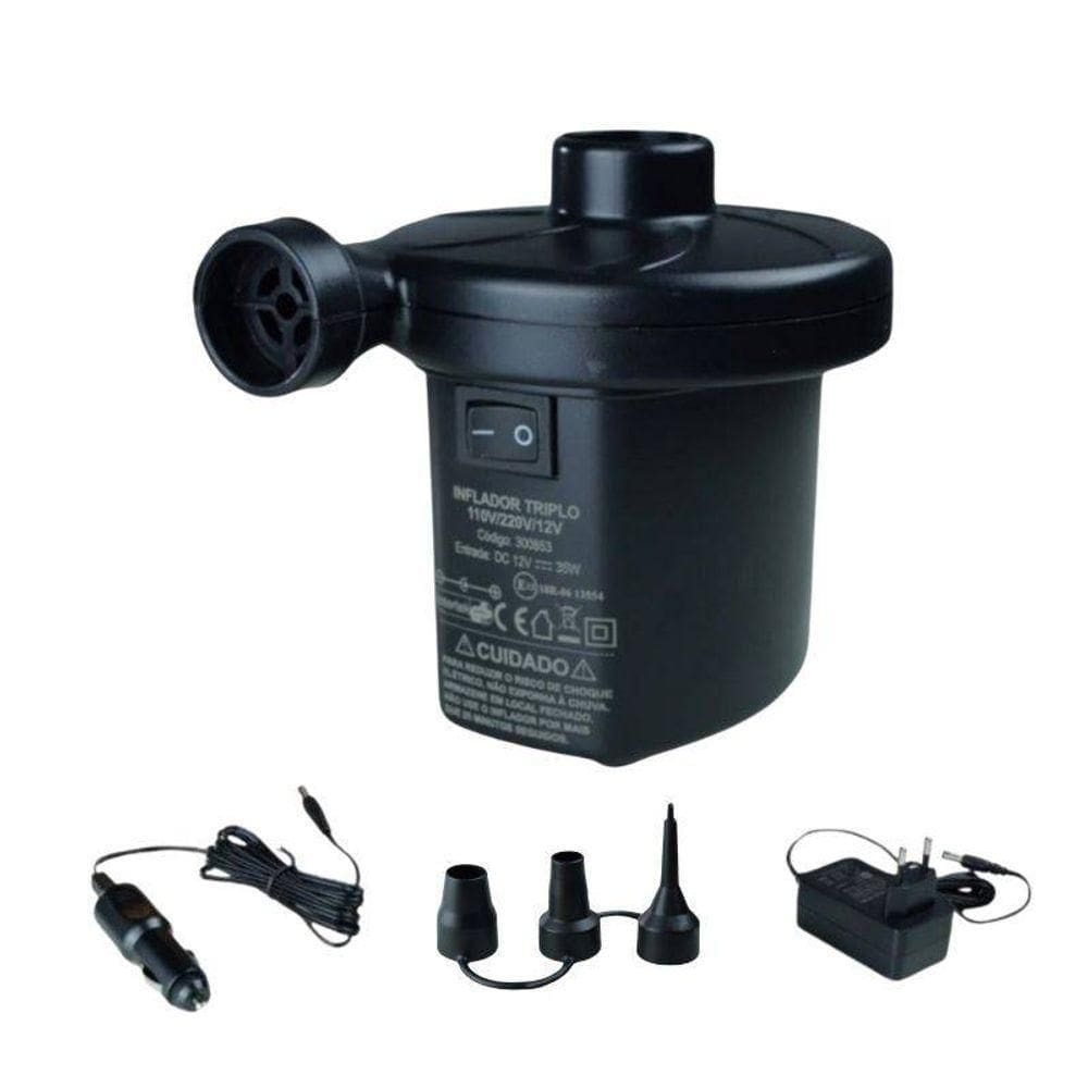 Inflador Bivolt E 12v Triplo Boias Colchão Infláveis Piscina