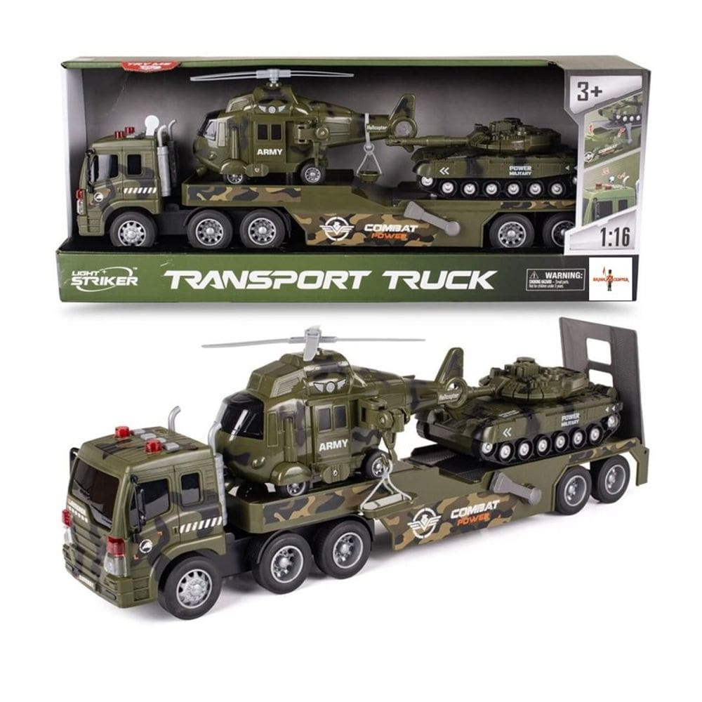 Caminhão Cegonha Militar com Dois Veículos 1:16 - Brink Center