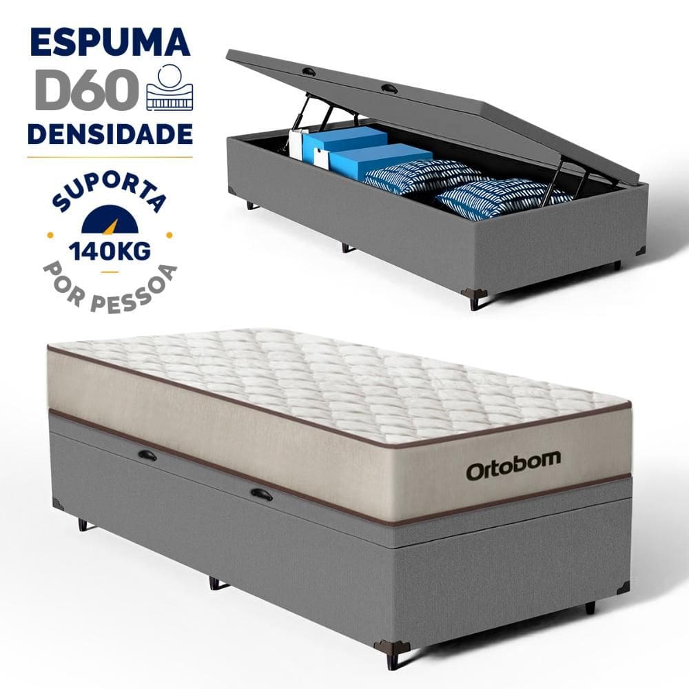 Cama Box Baú com Colchão de Espuma D60 Ortobom Force Dream Solteiro 88cm