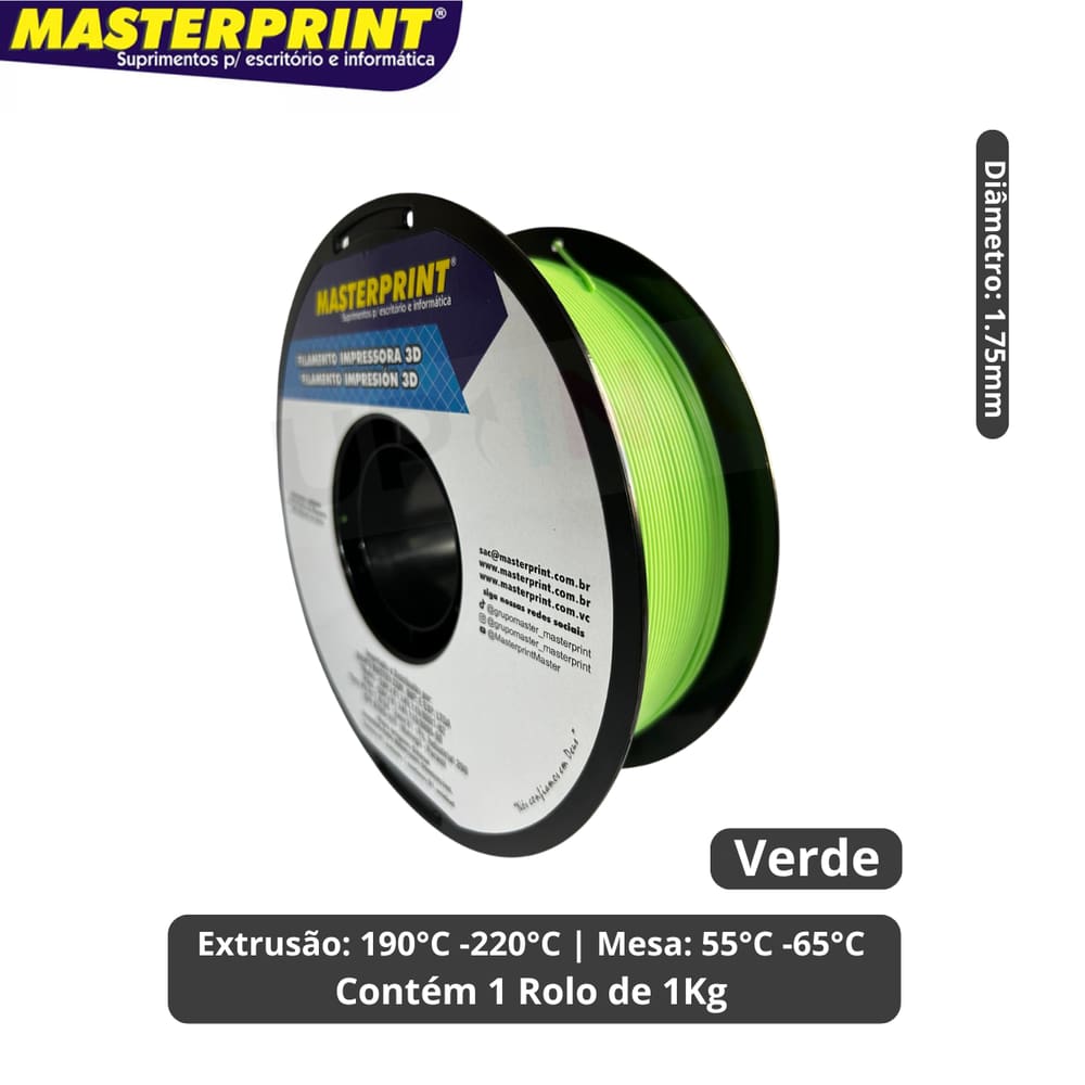 Filamento 3D - PLA Verde - Rolo 1KG (1.75mm)