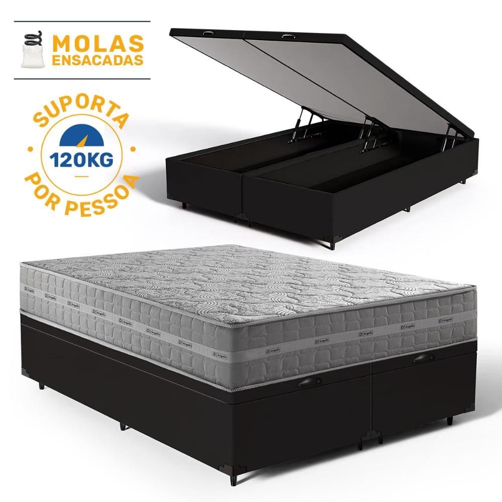 Cama Box Baú com Colchão de Molas Ensacadas Ultra Spring D Angelis Queen 158cm