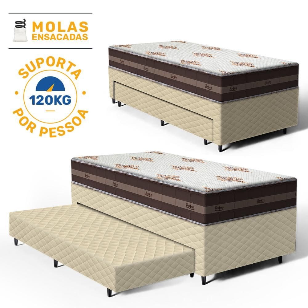Cama Box com Colchao D Angelis de Molas Solteiro Classic + Auxiliar de Espuma Unique Solteiro 88cm
