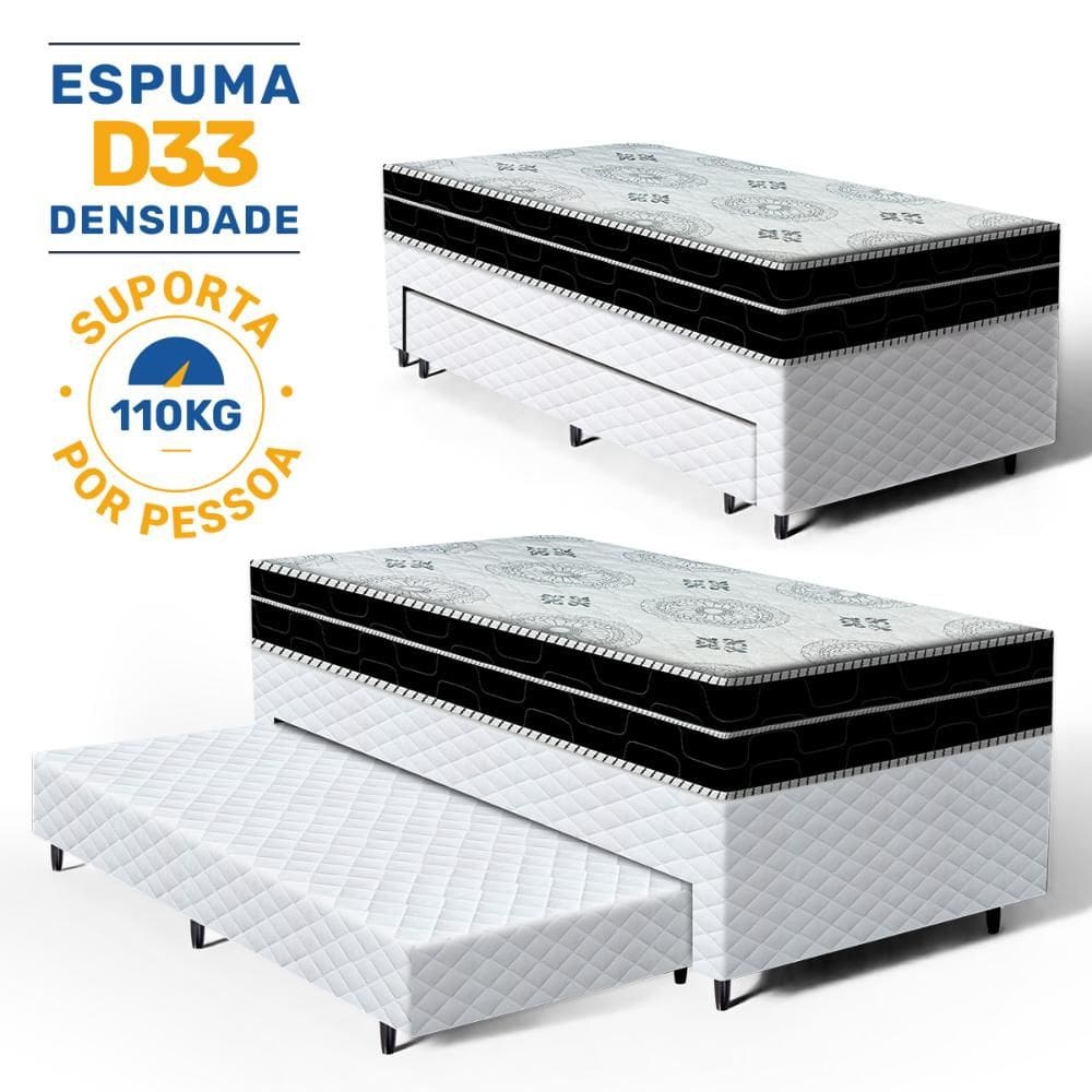 Cama Box com Colchao D Angelis de Espuma D45 Pillow In OrtoConfort + Auxiliar de Espuma Unique Solteiro 88cm