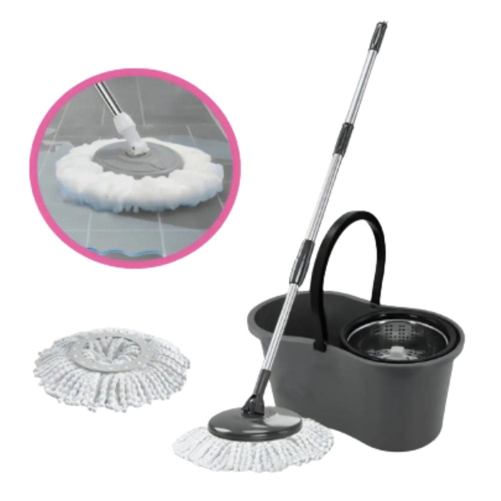 Balde Mop Giratório 9L Cesto Inox Com Refil Microfibra