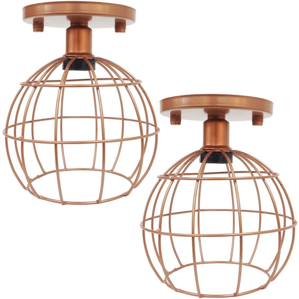 2 Lustres Teto Plafon Industrial Aramado Globo Retrô Luminária Vintage Cobre Rose Gold Agp Ilumini