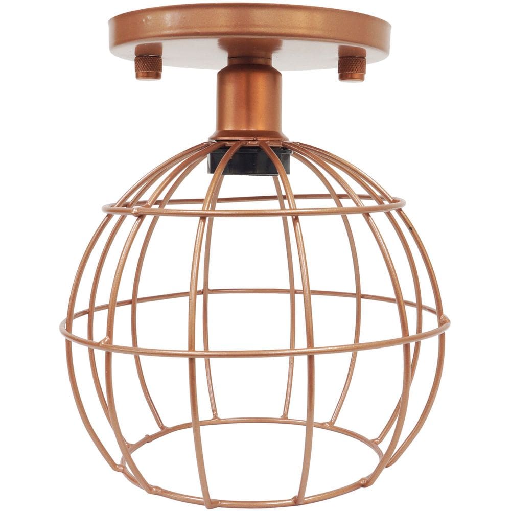Lustre Teto Plafon Industrial Aramado Globo Retrô Luminária Vintage Cobre Rose Gold Agp Ilumini