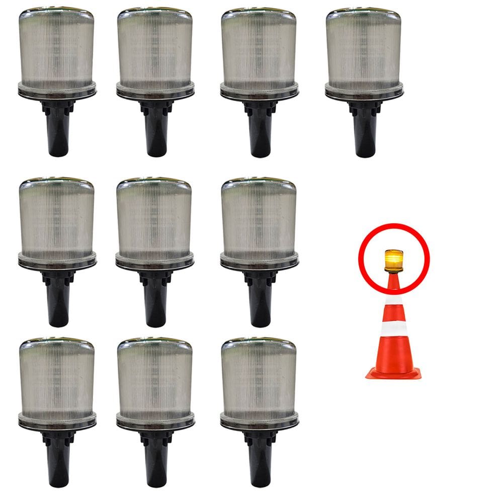 Sinalizador Viario Solar Kit 10 Uni Sinaliza Rodovia Emergencia Estrada Cone Alerta Atencao Rua Obra