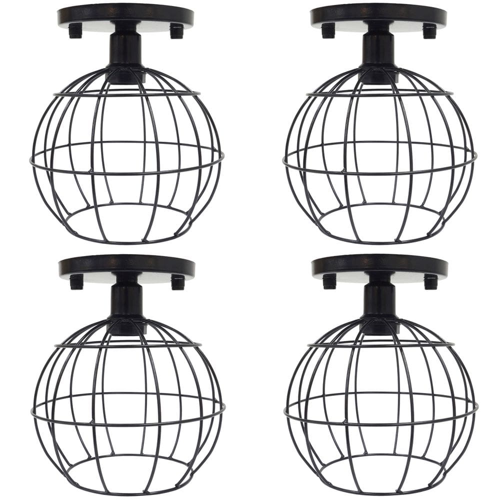 4 Lustres Teto Plafon Industrial Aramado Globo Retrô Luminária Sobrepor Vintage Preto Agp Ilumini