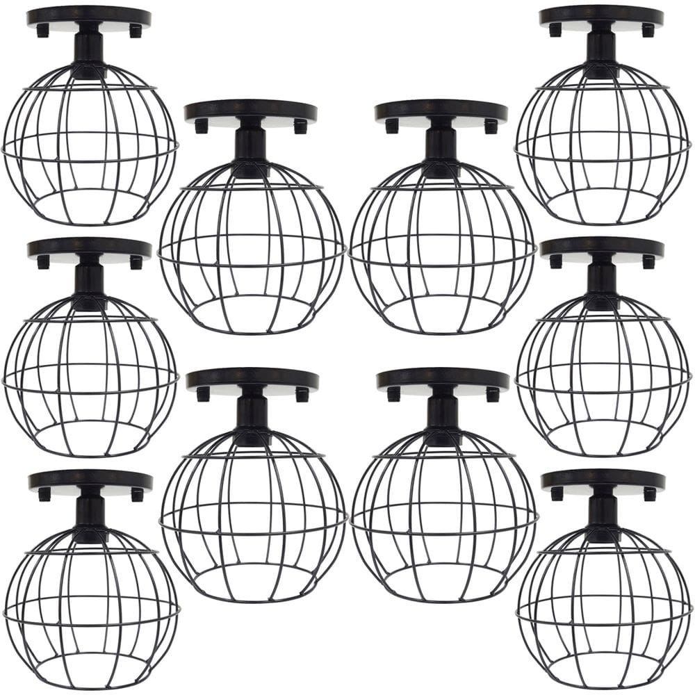 10 Lustres Teto Plafon Industrial Aramado Globo Retrô Luminária Sobrepor Vintage Preto Agp Ilumini