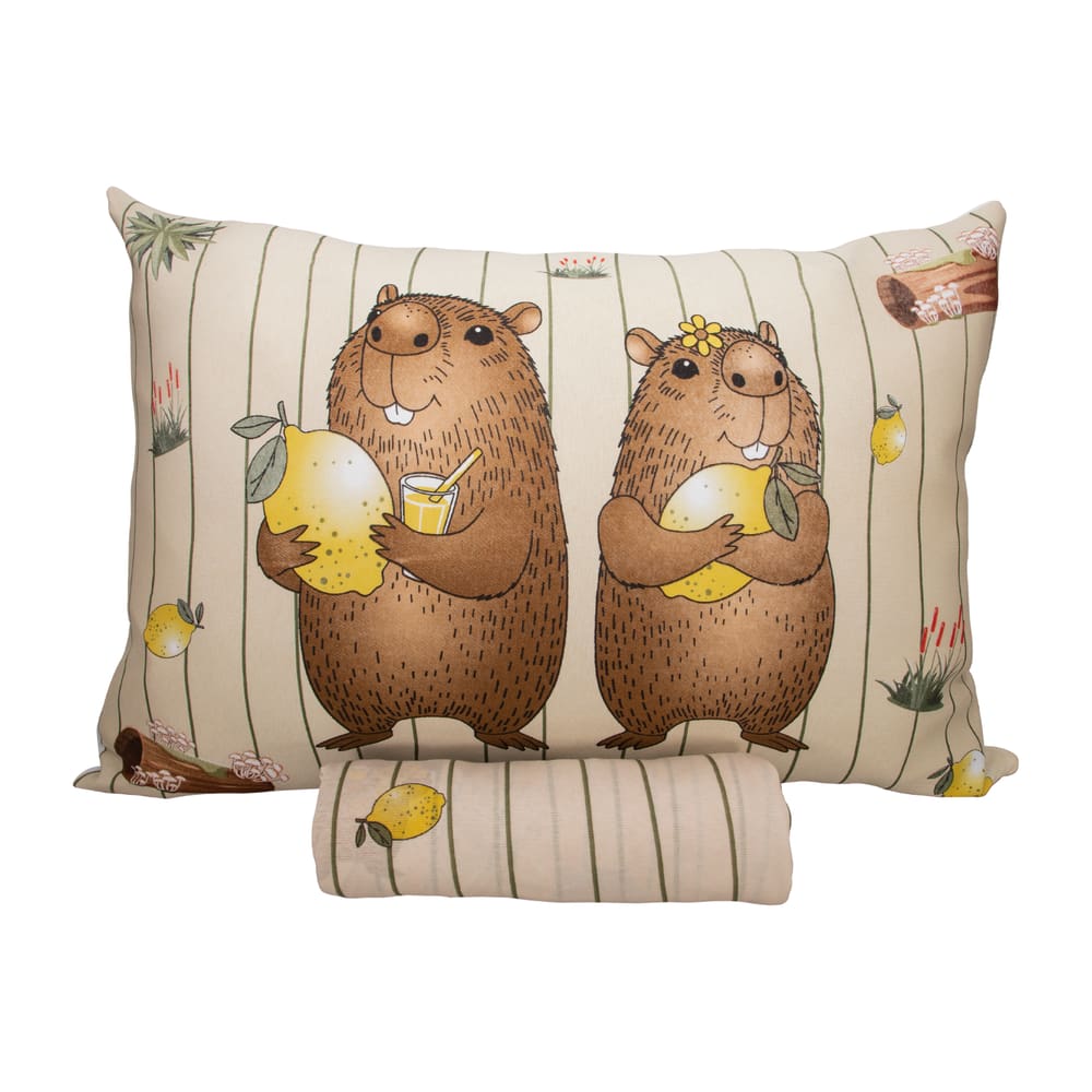 Jogo de Cama Infantil Capivaras Solteiro 2 Peças Lençol com Elástico e Fronha