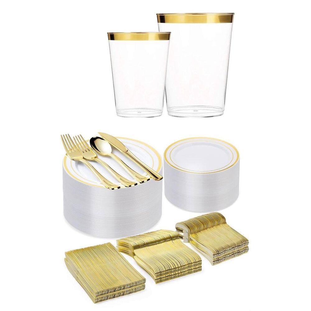Kit Copo Prato Talher Descartável Luxo 60 Convidados - Gold