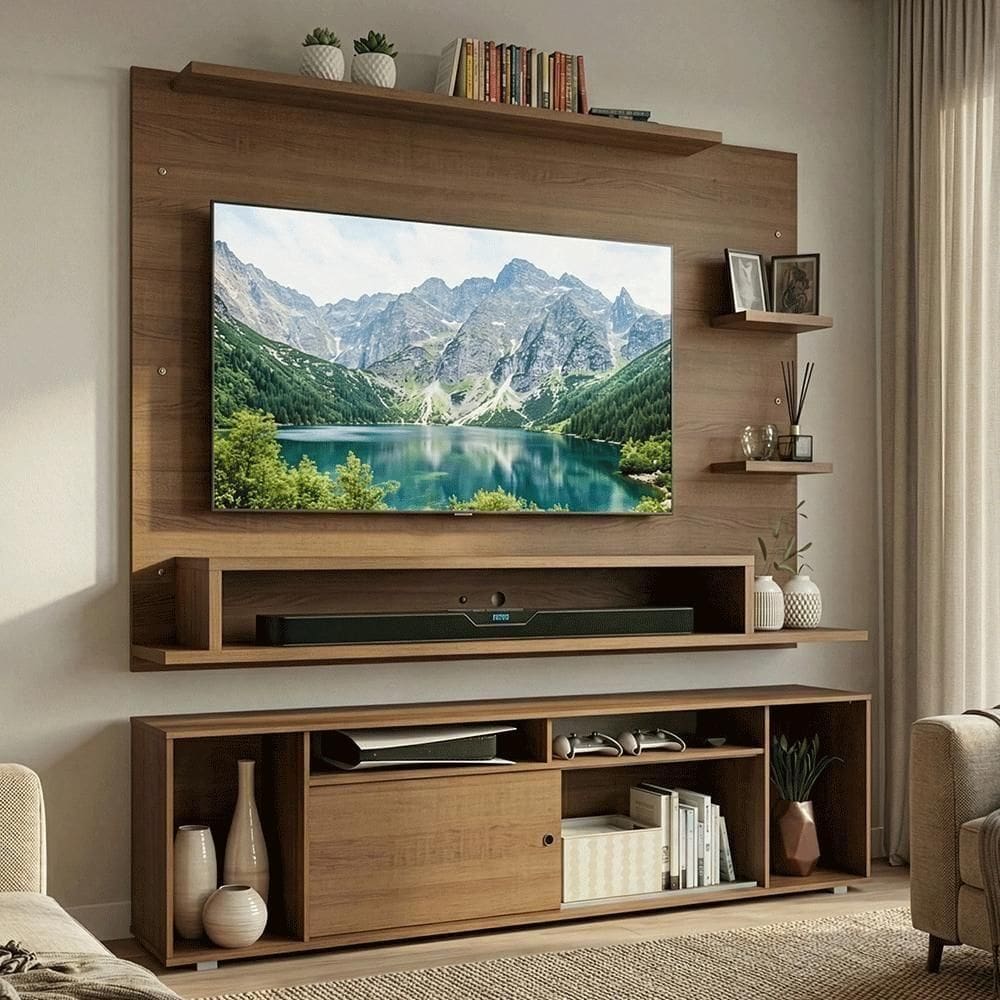 Rack Com Painel Para Tv Até 60 Polegadas 180 Cm Rustic Cancun Madesa Rustic