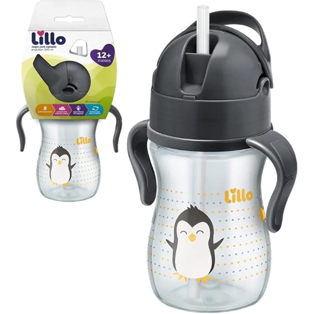 Copo Infantil Com Canudo e Alça Evolution 240ml Neutro Lillo