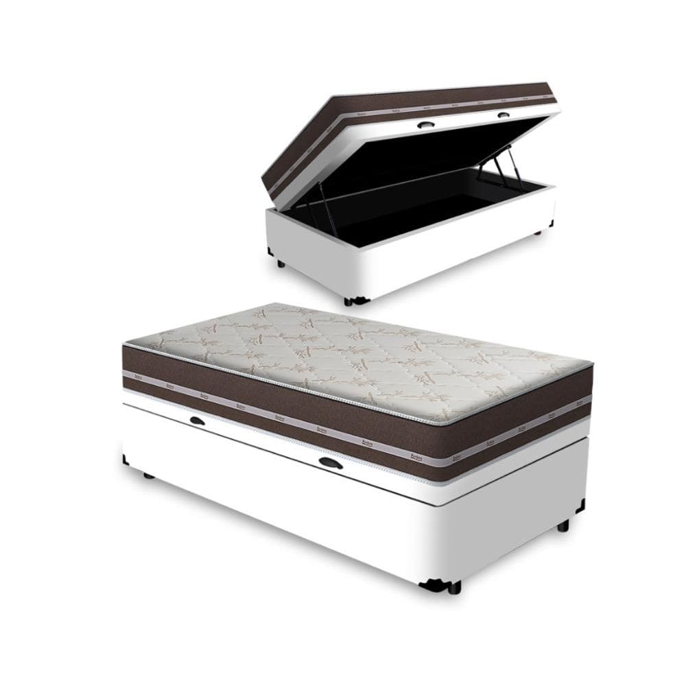 Cama Box Baú Solteiro + Colchão de Molas - Anjos - Classic Superlastic 88x188x62cm