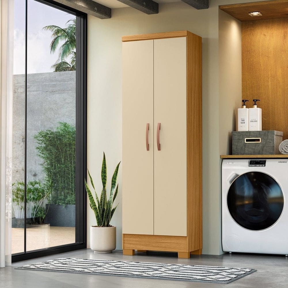 Armário Multiuso para Área de Seriço 2 Portas Diamante Carvalho Americano/Off White