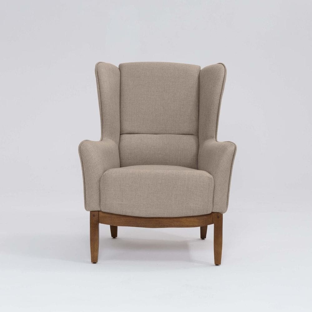 Poltrona para Sala de Estar Base em Madeira Milena Méscla Bege