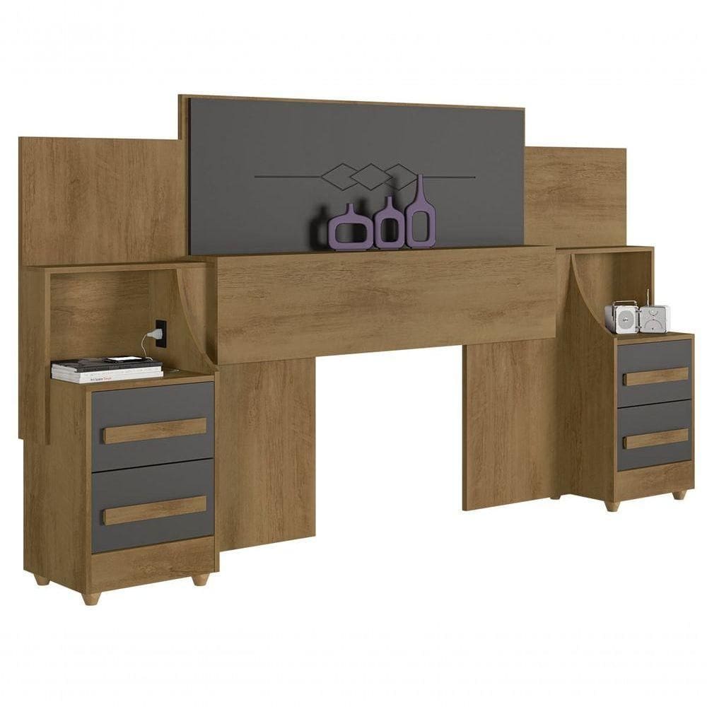 Cabeceira De Casal Extensível Síria Cinamomo Com Grafite - Rv Móveis