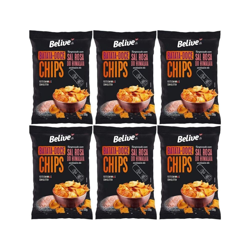 Kit 6 Chips De Batata Doce Sal Rosa Do Himalaia 50G Belive
