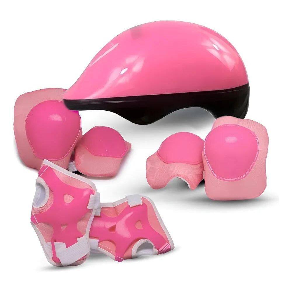 Kit Proteção Infantil Capacete Joelheira Cotoveleira Rosa