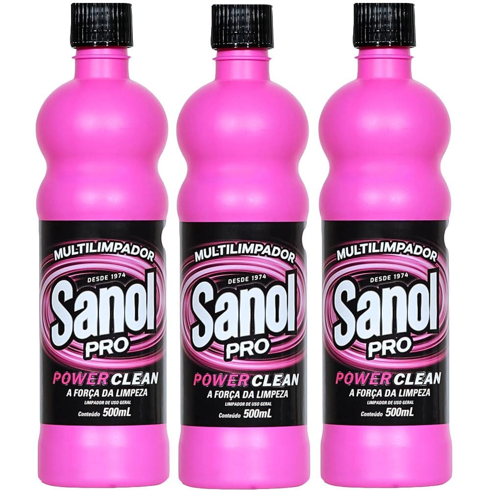 Kit com 3 Multilimpador Sanol Pro Power Clean 500ml Graxa, Óleo, Gordura, etc