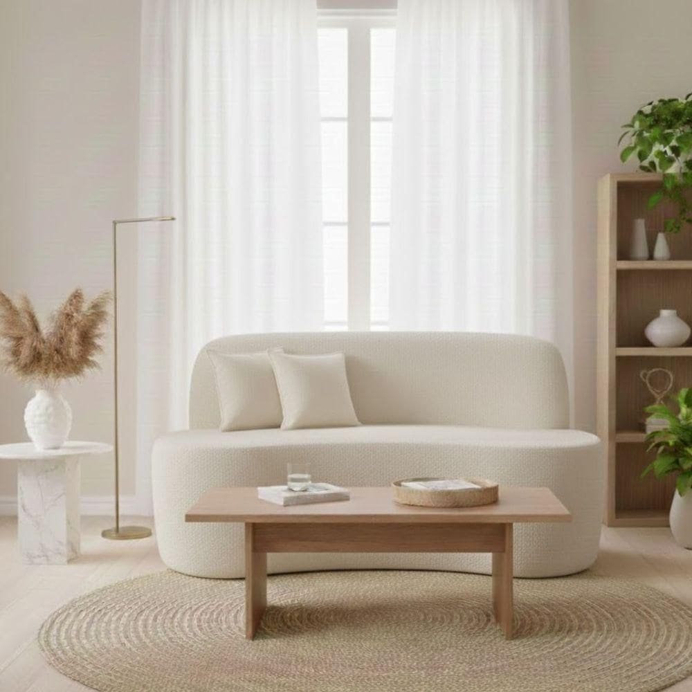 Sofá Minimalista Orgânico 2 Lugares Sala Bouclé Cor:off White