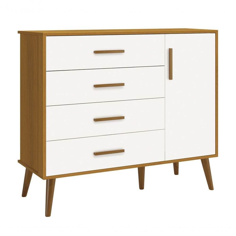 Cômoda Sapateira Retrô Isis Branco Fosco Com Savana Fosco - Moveisaqui