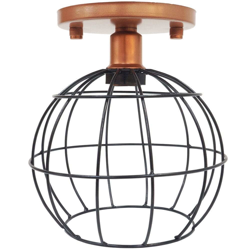 Lustre Teto Plafon Industrial Aramado Globo Preto Retrô Luminária Vintage Cobre Rose Agp Ilumini
