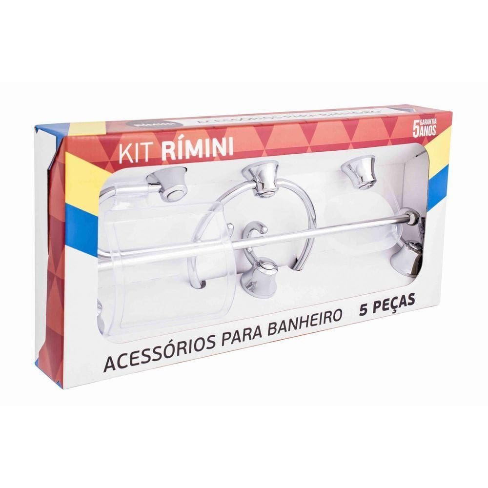 Kit De Banheiro Linha Rimini 5 Peças Cromado Cristal
