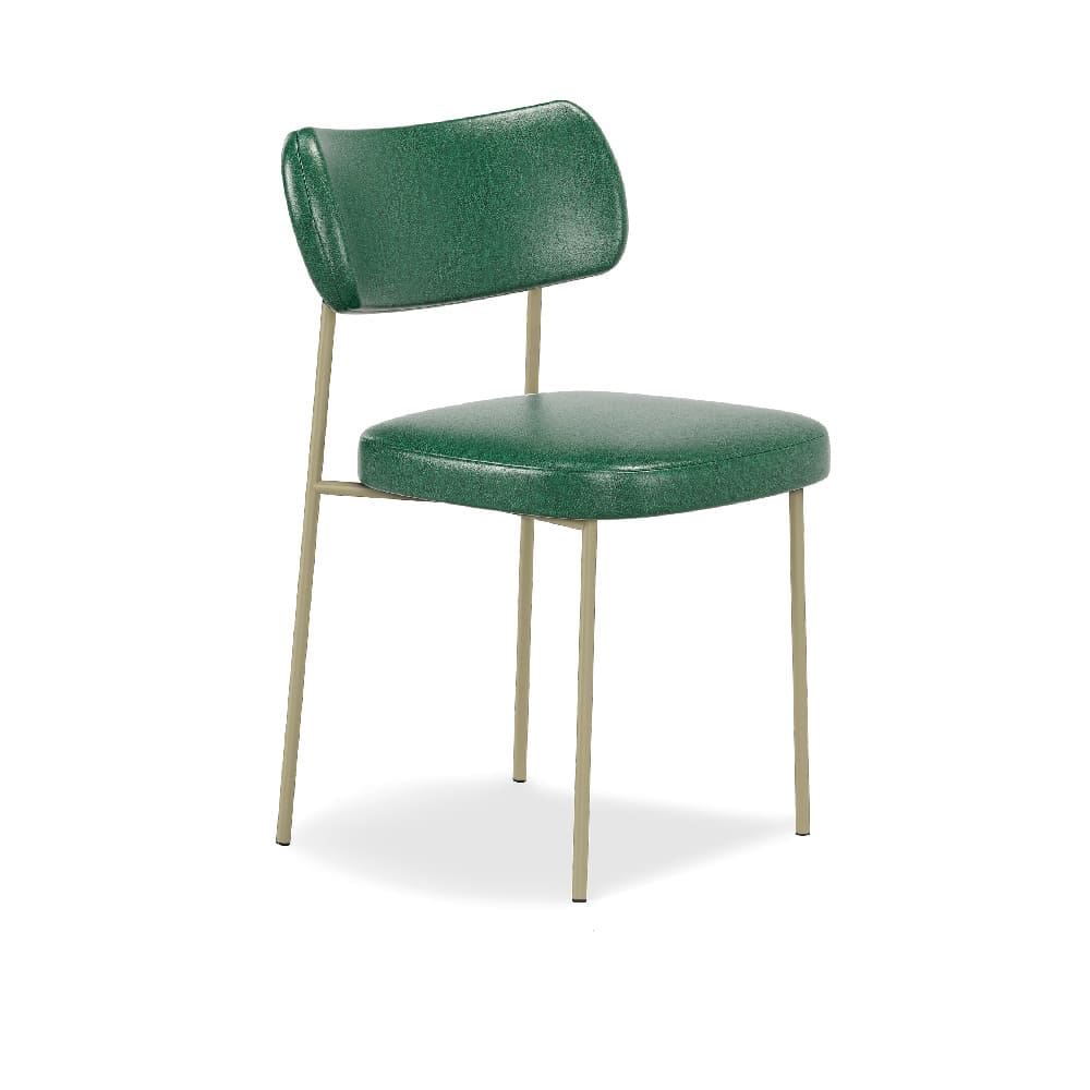 Cadeira de Jantar Stela Champanhe Couro Sintetíco Verde - Vallisa Decor