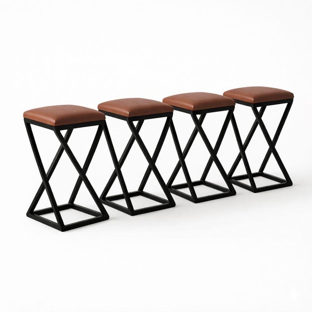 Kit 4 Banqueta Baixa Bancada 50 Cm Bar Cozinha Balcão Corino Marrom