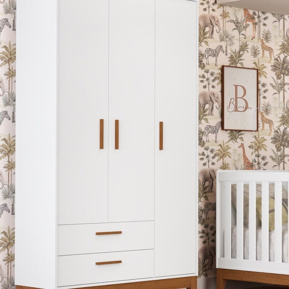 Guarda-roupa 3 Portas para Quarto de Bebê Flip Branco Fosco