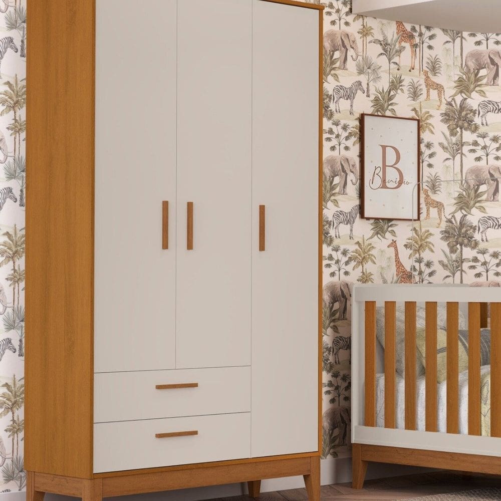 Guarda-roupa 3 Portas para Quarto de Bebê Flip Areia Fosco / Savana