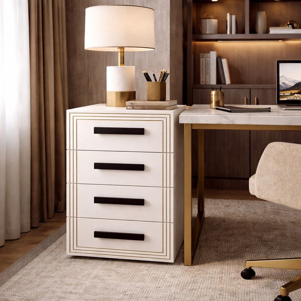Gaveteiro para Escritório 4 Gavetas Valência Branco