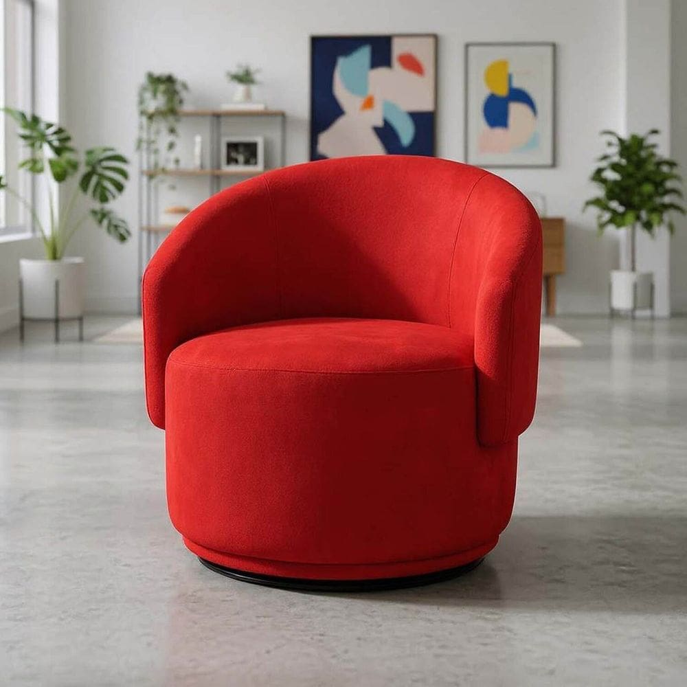 Poltrona Decorativa Giratória Sala de Estar Recepção Suede Jasmine Vermelho
