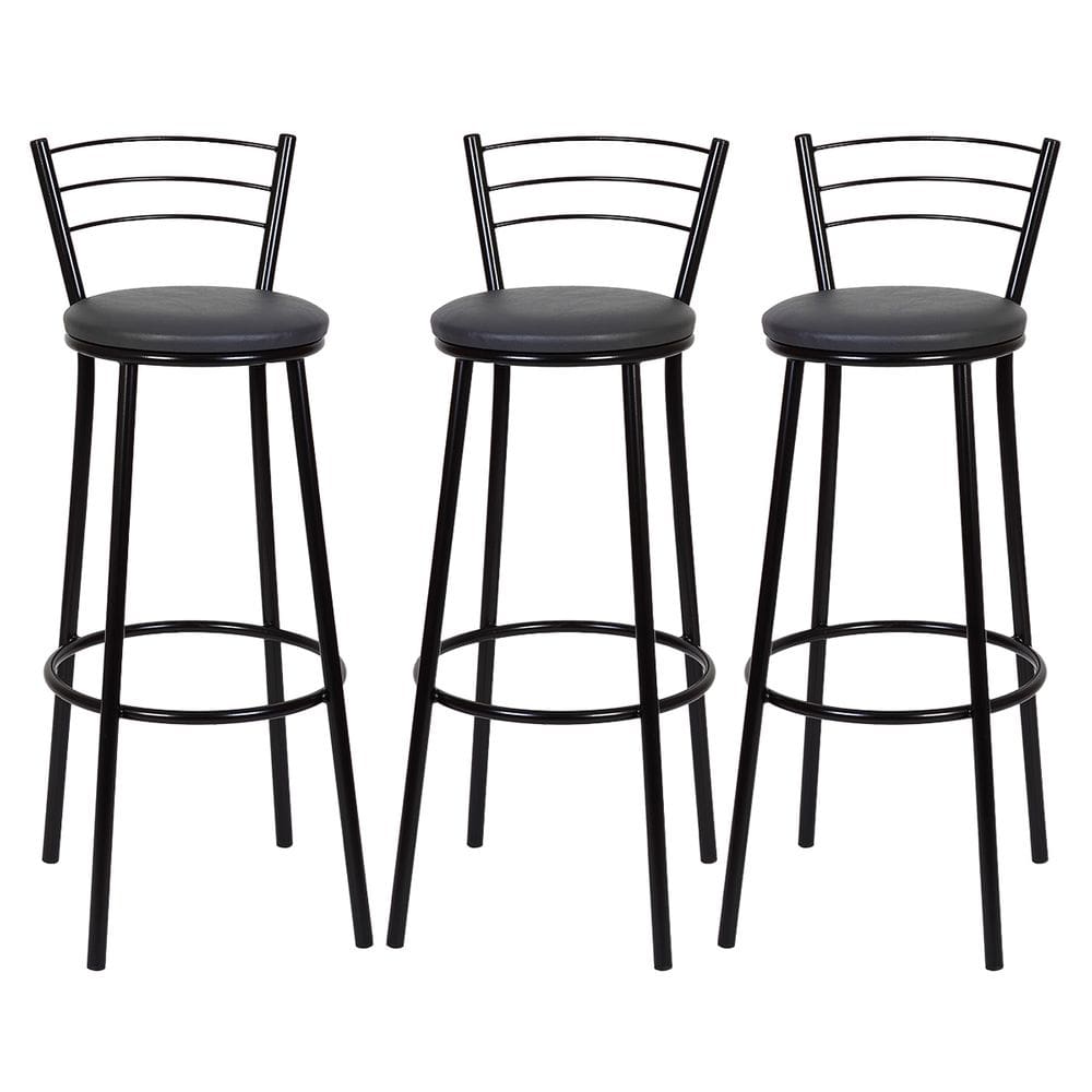 Kit 3 Banquetas Alta em Aço Mila Estofada Courino Preto