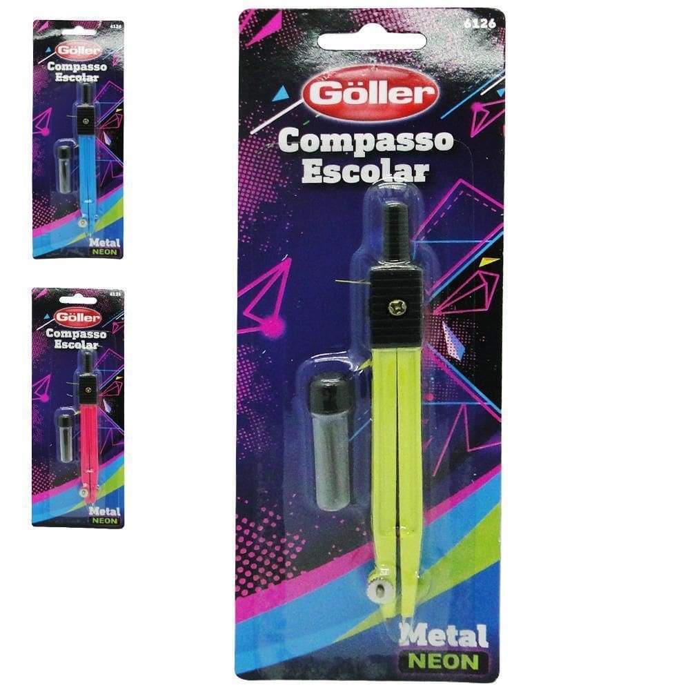 Compasso Escolar De Metal Neon Colors Com Refil