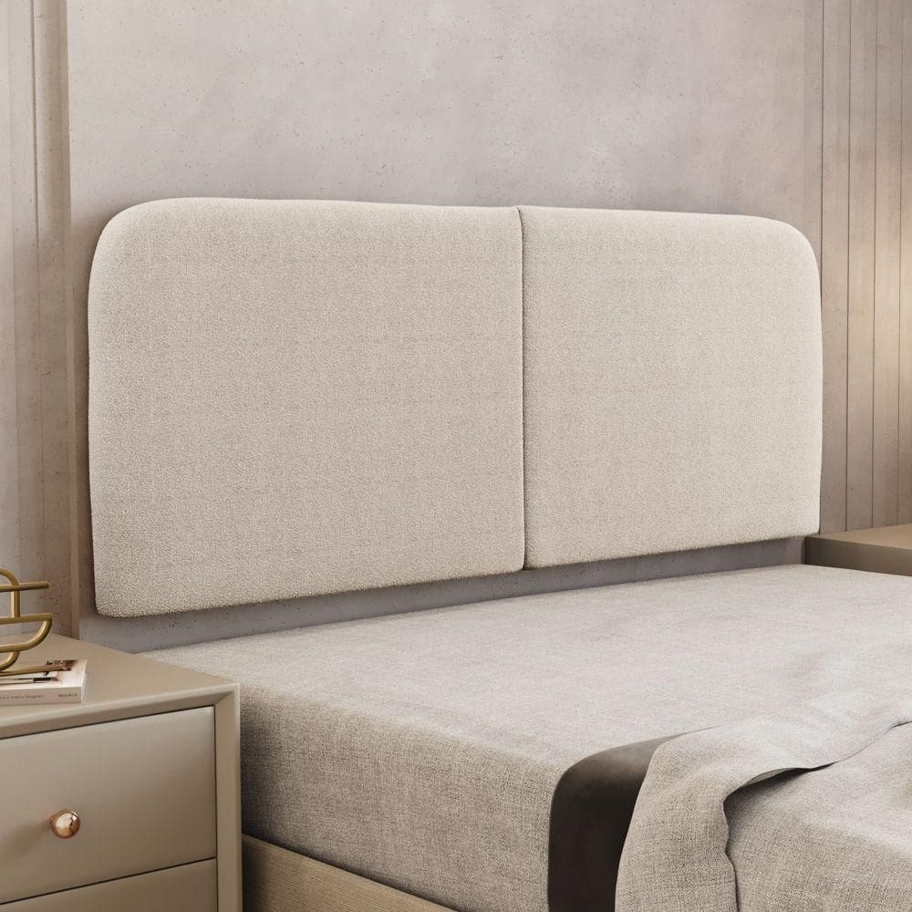 Cabeceira Painel Orgânico Cama Box Queen Size Aira 160cm Dobrável Bouclé Bege - Desk Design