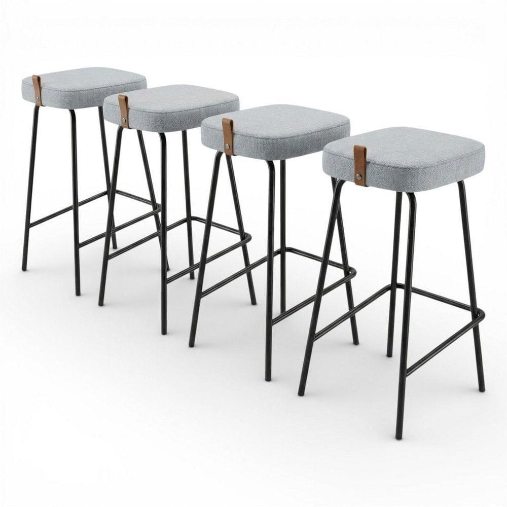 Kit 04 Banquetas Altas Cozinha E área Gourmet Vik Estofada Linho Cinza - Desk Design