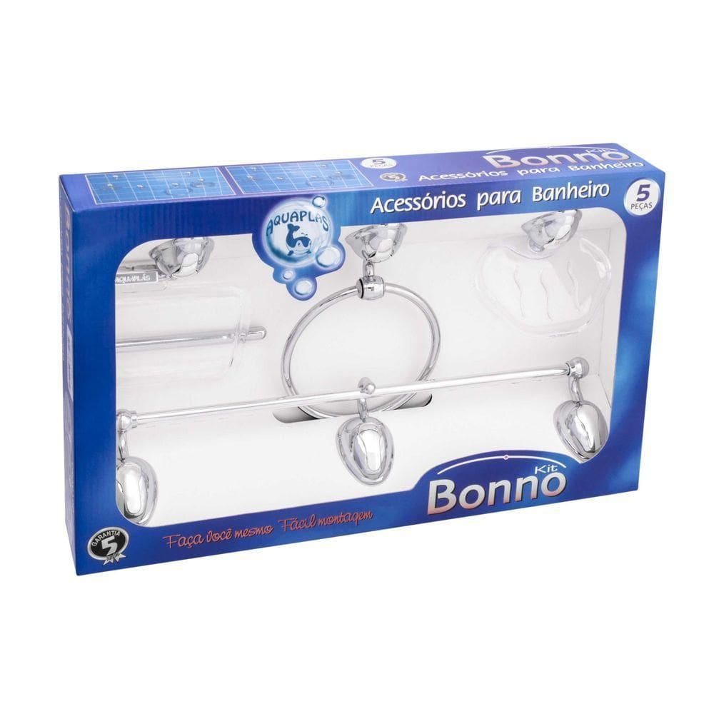 Kit De Banheiro Linha Bonno 5 Peças Cromado Cristal