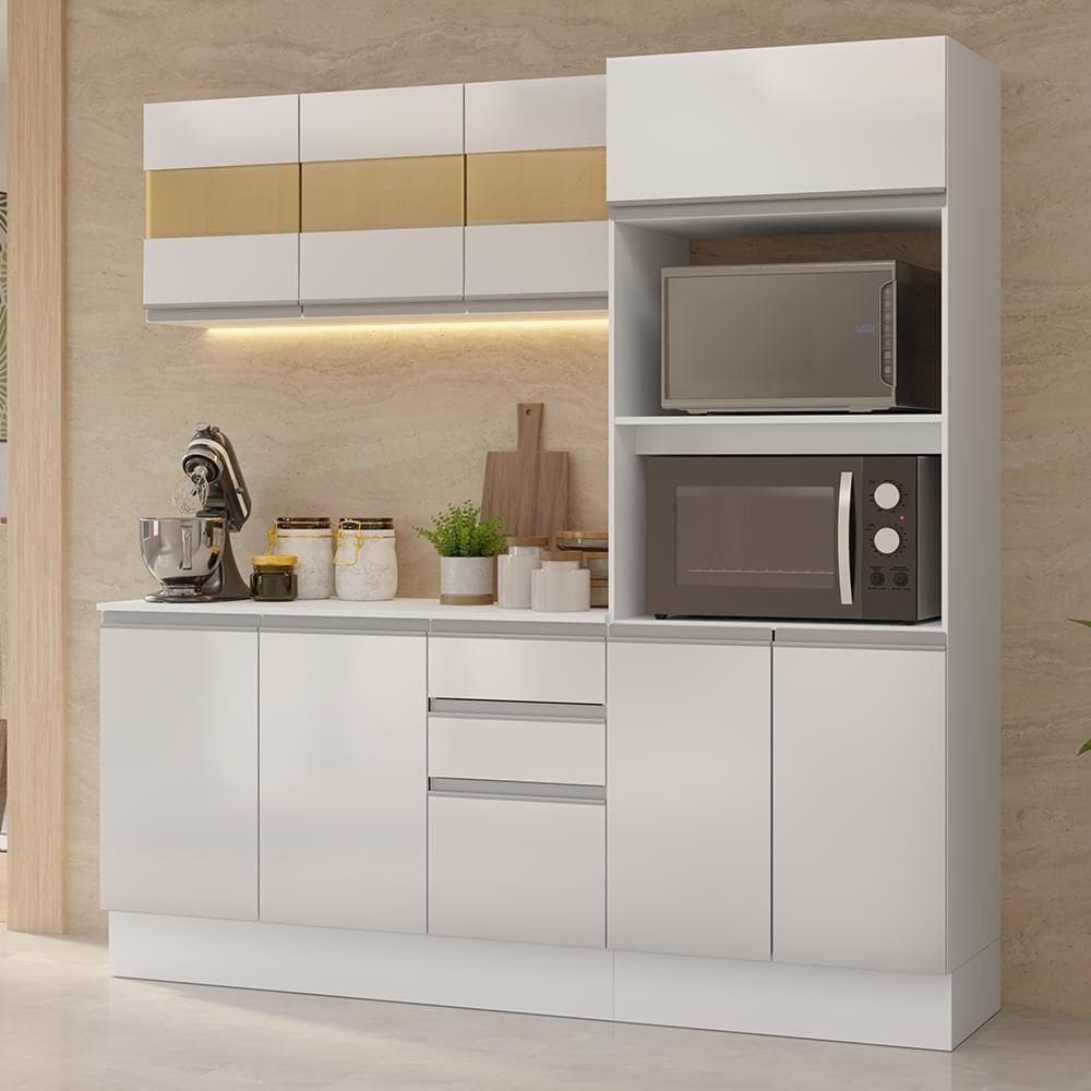 Armário De Cozinha Completa 100% Mdf 190cm Smart Branco Brilhante Madesa 01 Branco