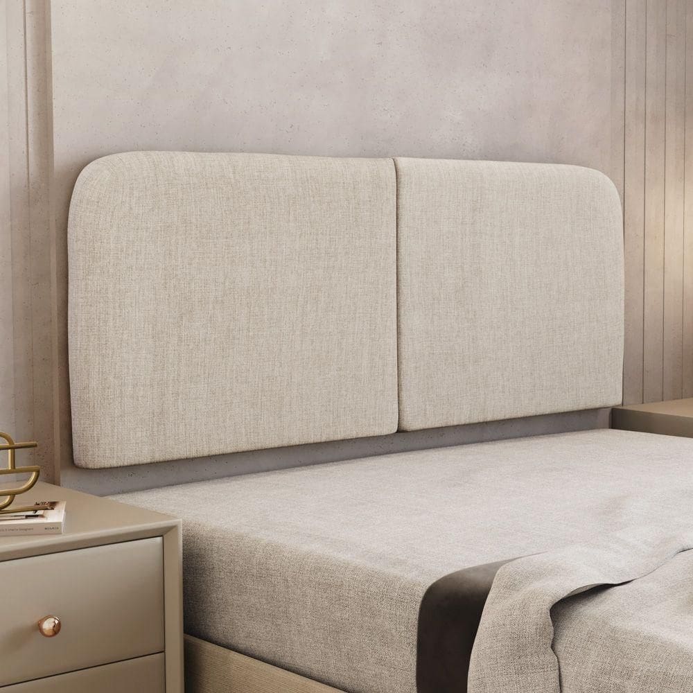 Cabeceira Painel Orgânico Cama Box King Size Aira 195cm Dobrável Linho Bege - Desk Design