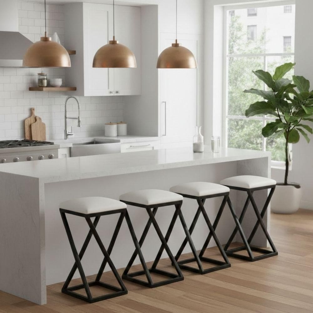 Kit 4 Banqueta Banco Baixa Bancada 50 Cm Cozinha Bar Corino Branco