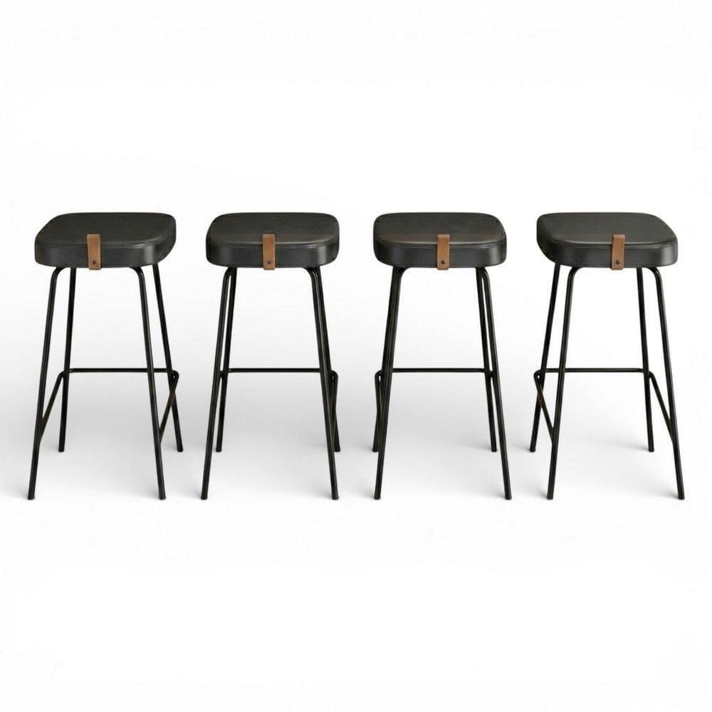 Kit 04 Banquetas Altas Cozinha E área Gourmet Vik Estofada Couríssimo Preto - Desk Design