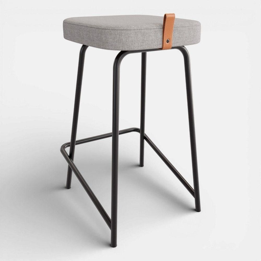 Banqueta Média Para Cozinha Vik Estofada Linho Cinza - Desk Design