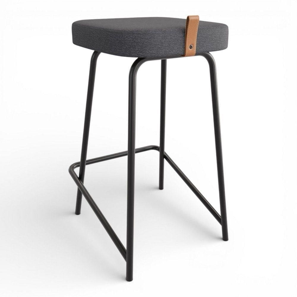 Banqueta Média Para Cozinha Vik Estofada Linho Grafite - Desk Design